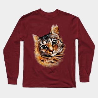 Stray Cat Portrait Watercolor Artwork Long Sleeve T-Shirt